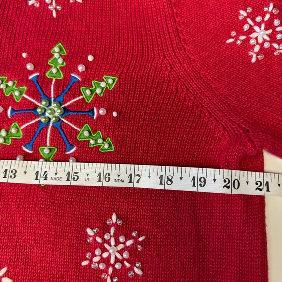 Red Christmas Snowflake Embroidered Sweater Cardigan Medium - Picture 8 of 9